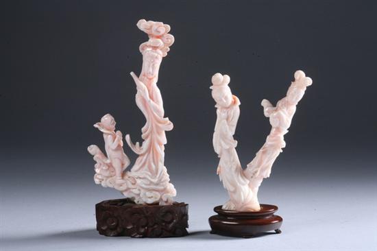 Appraisal: TWO CHINESE CORAL FIGURES OF MEIREN early th century -