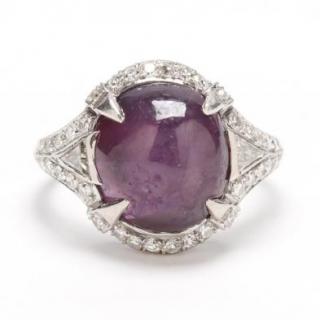 Appraisal: Art Deco Platinum Ceylon Purple Star Sapphire and Diamond Ring