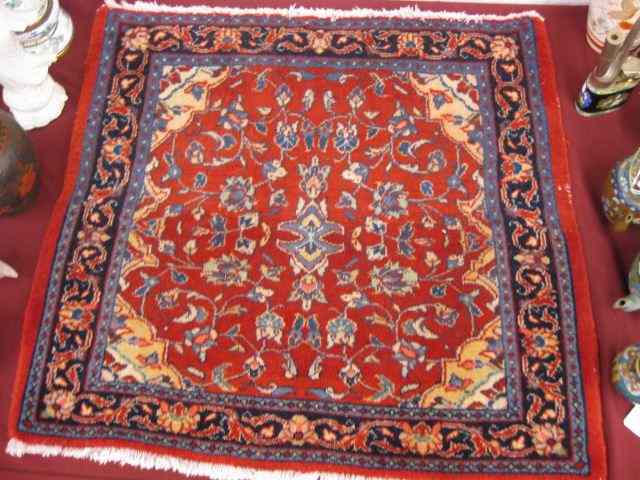 Appraisal: Hamadan Persian Handmade Mat rich floral red field ' ''