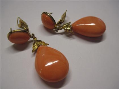 Appraisal: Pair of pink coral drop earrings th century