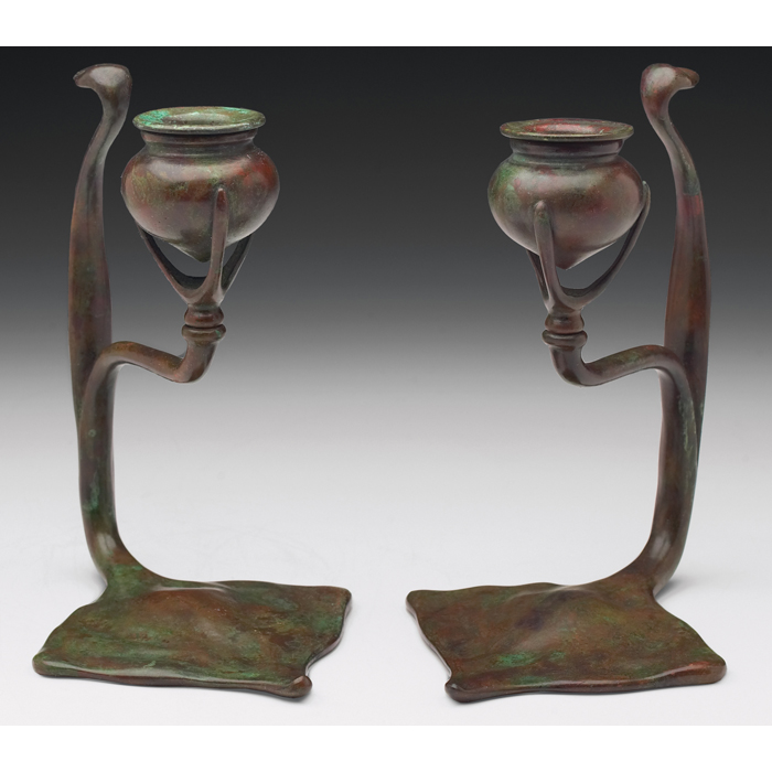 Appraisal: Tiffany Studios candlesticks pair bronze with a good original patina