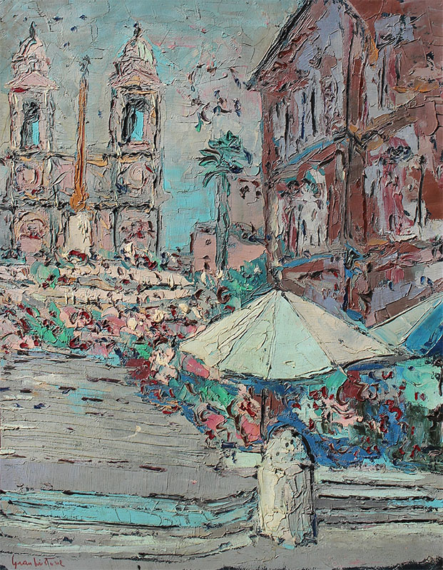 Appraisal: ILLEGIBLY SIGNED PAINTING OF THE SPANISH STEPS IN ROME Oil