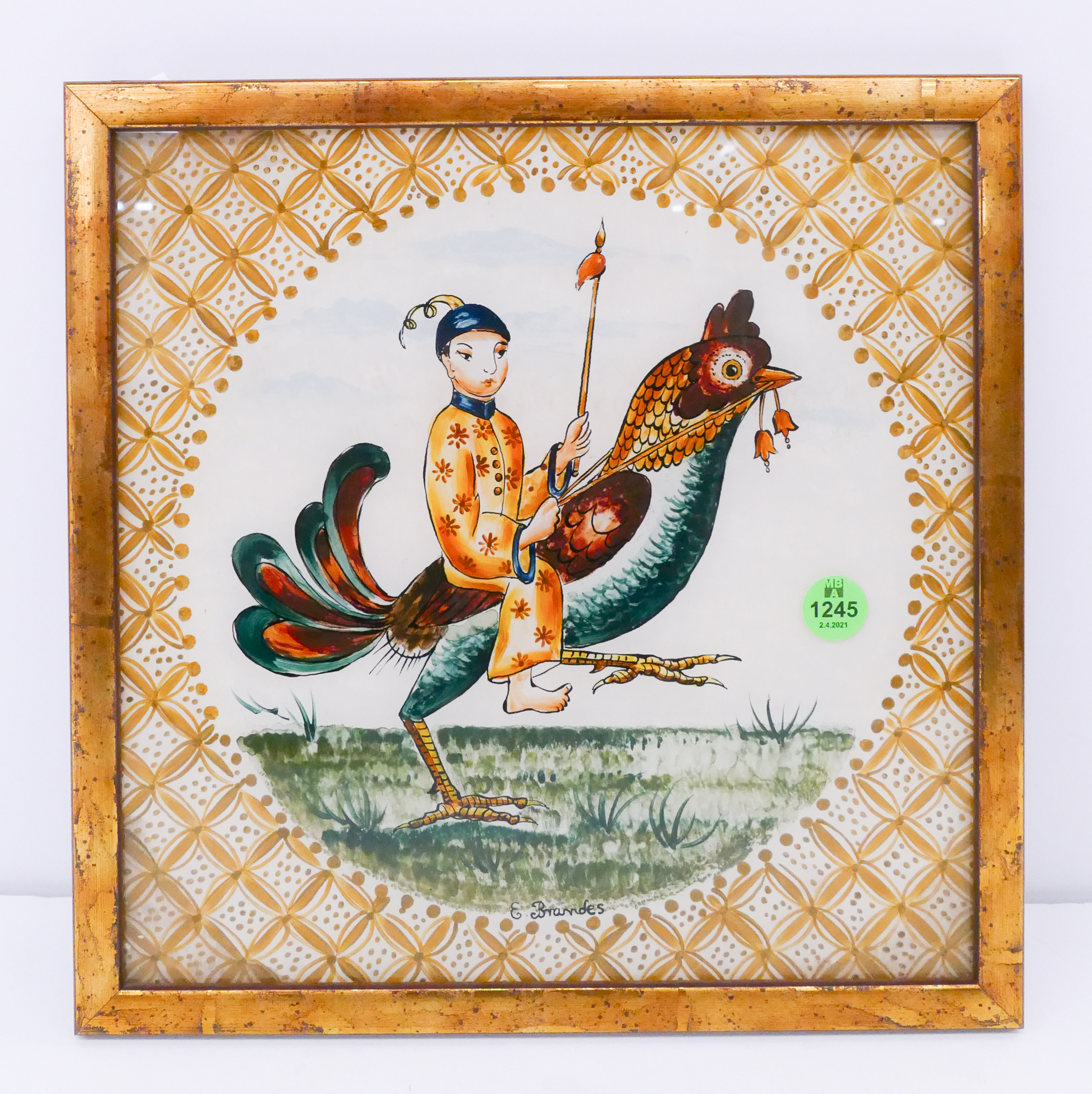 Appraisal: E Brandes Asian Style Reverse Painting on Glass Framed- x