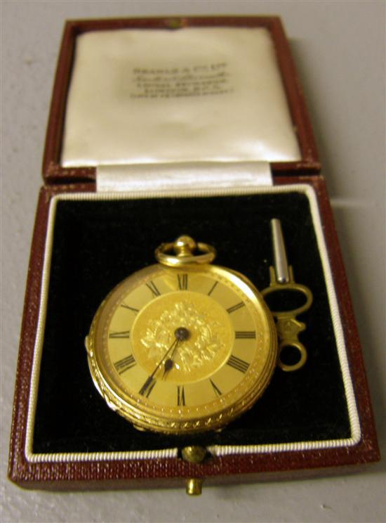 Appraisal: ct Gold ladies pocket watch with engraved dial the back