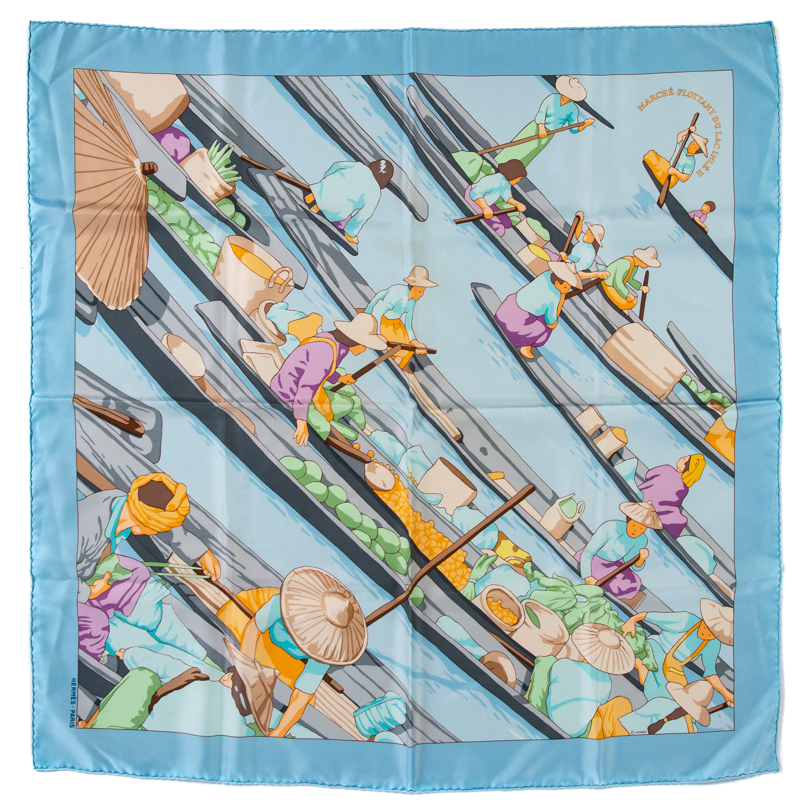 Appraisal: HERMES MARCHE FLOTTANT DU LAC INLE II SCARF Light blue