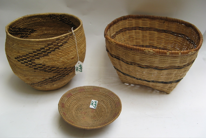 Appraisal: COLLECTION OF FIVE HAND WOVEN BASKETS four are African burden