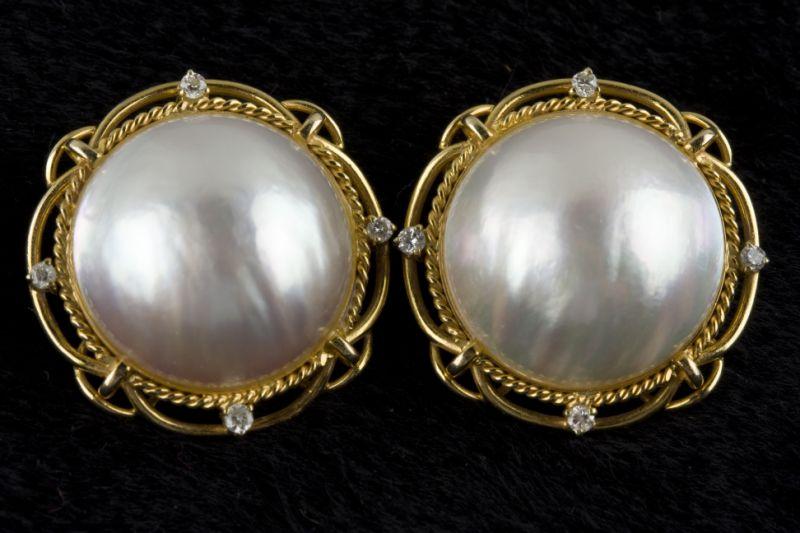 Appraisal: Pair of KT Mabe Pearl and Diamond Earrings clip back