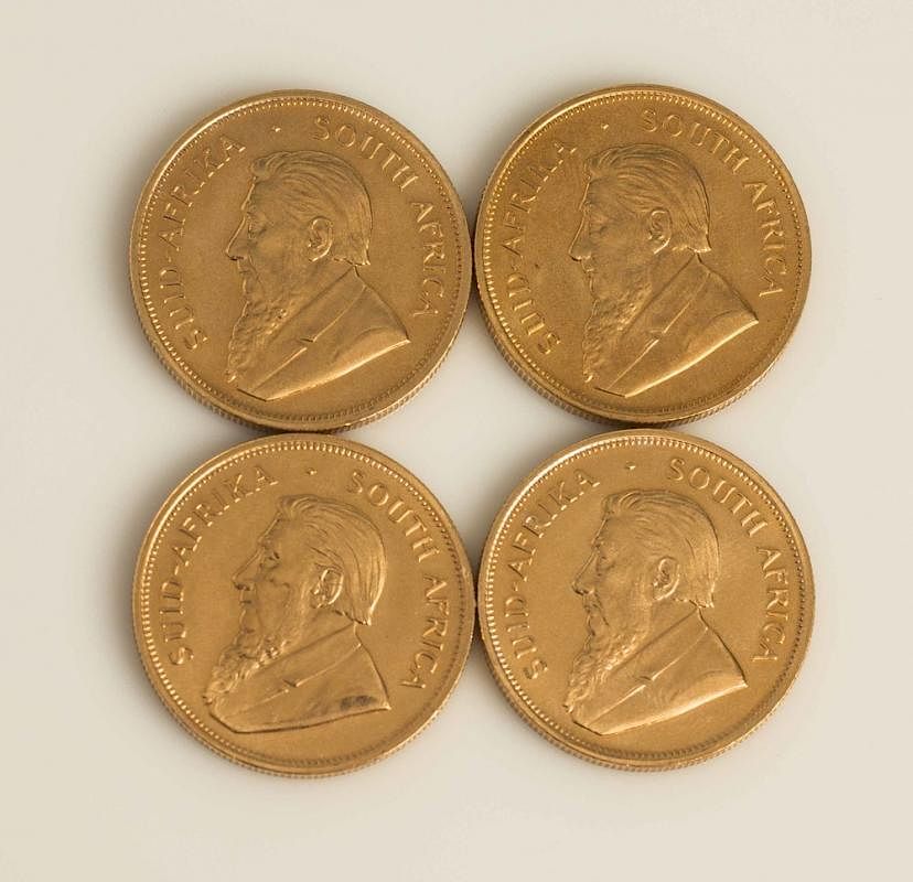 Appraisal: Four South African Gold Krugerrands Four South African gold krugerrands