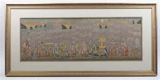 Appraisal: A Middle Eastern Painting on Silk depicting a city procession