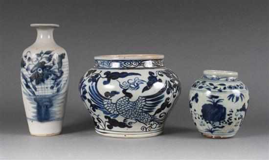 Appraisal: Three Chinese blue and white porcelain vases in the Ming