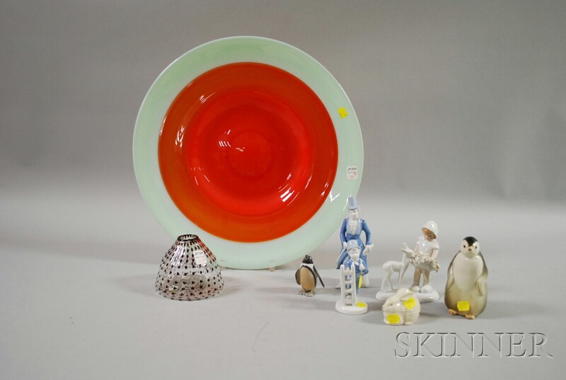 Appraisal: Two Pieces of Contemporary Art Glass and Six Continental Porcelain