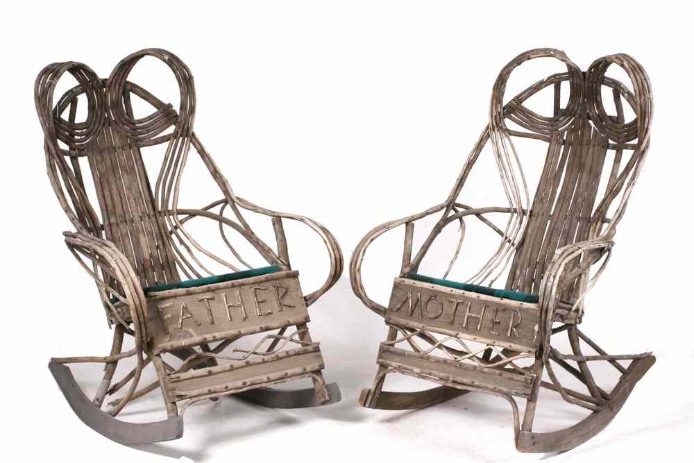 Appraisal: PAIR ADIRONDACK ROCKERS - Pair s Vintage Adirondack Rockers in