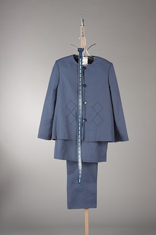 Appraisal: Andr Laug -piece blue slacks suit with jewel neck collar