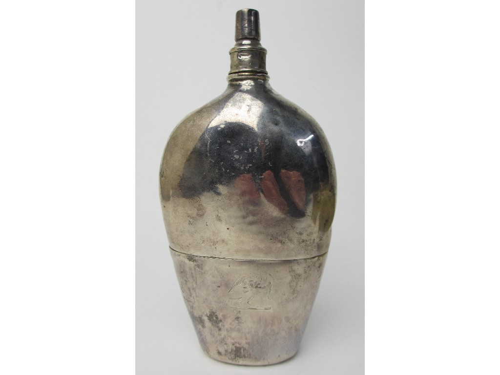 Appraisal: A silver spirit flask of flat pear shaped form maker's