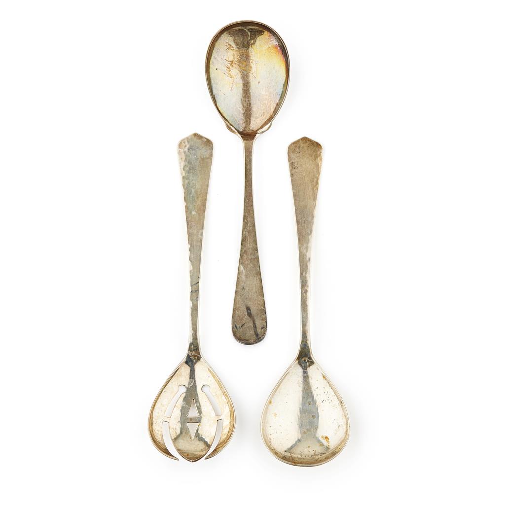 Appraisal: A group of three serving spoons a pair of American