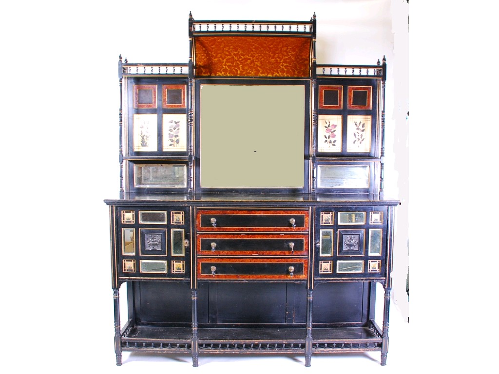 Appraisal: AESTHETICS MOVEMENT EBONISED BURR WOOD AND PARCEL GILT SIDEBOARD the