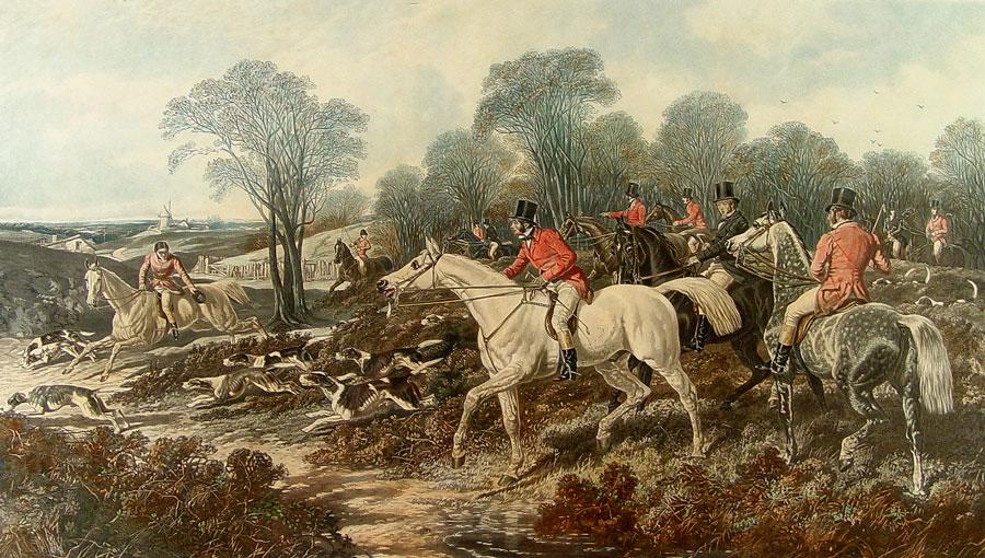 Appraisal: HERRING J F English - Fox hunt scene titled ''Breaking