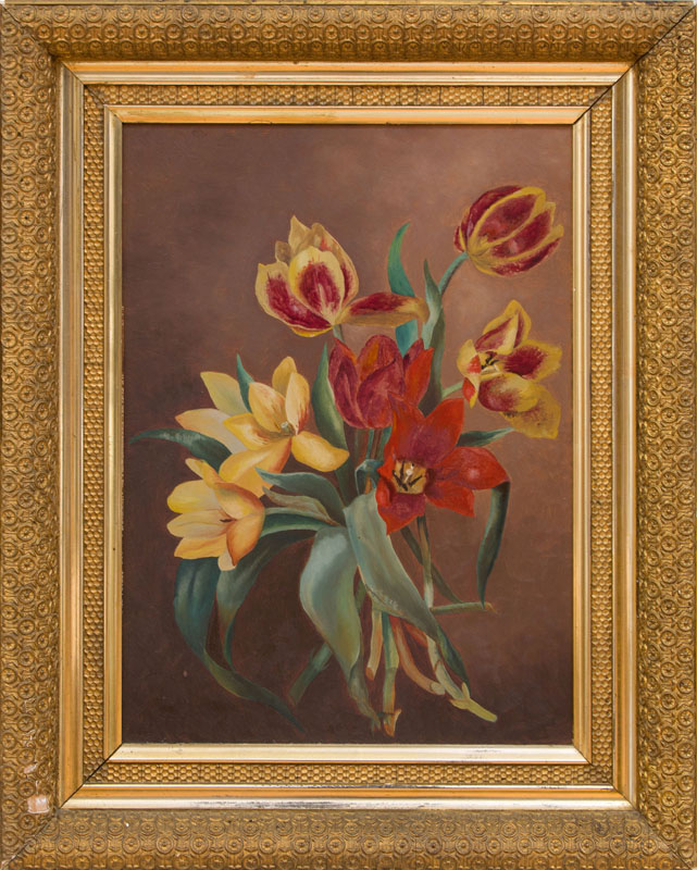 Appraisal: AMERICAN SCHOOL TULIPS Oil on academy board unsigned x in