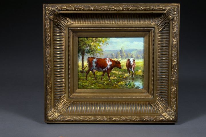 Appraisal: British School st Century Cattle Watering oil on panel x