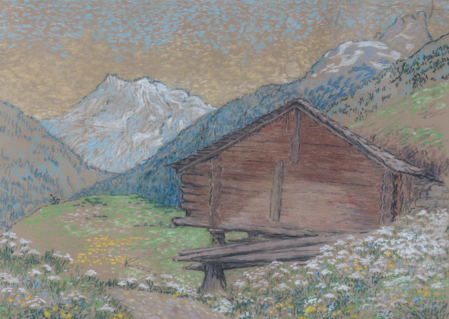 Appraisal: George Clausen Cabin in the Mountains pastel British - Pastel