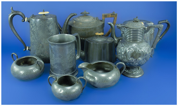 Appraisal: Box Containing A Collection Of Pewter Comprising Tea Coffee Pots