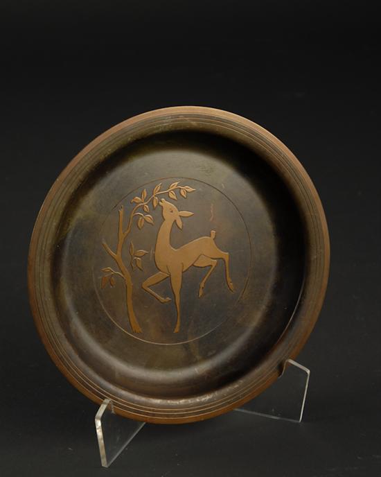 Appraisal: German Art Deco Bronze Charger with Deer signed H F