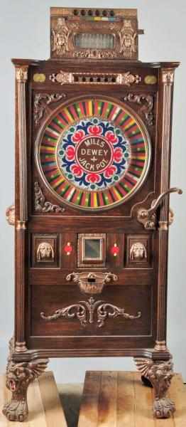 Appraisal: Mills -Bit Jack Pot Dewey Upright Slot Machine Description The