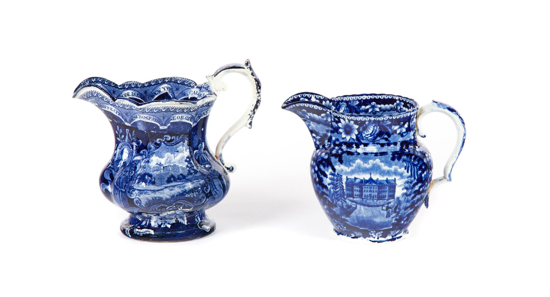 Appraisal: TWO HISTORICAL BLUE STAFFORDSHIRE PITCHERS England nd quarter- th century