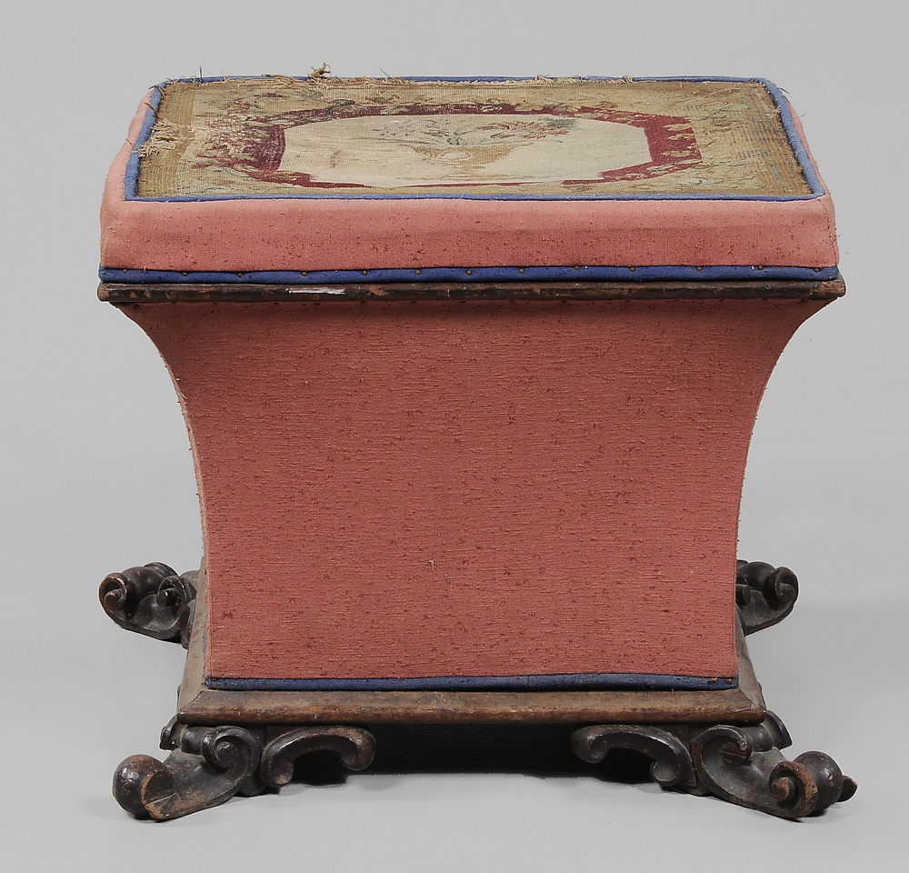 Appraisal: Classical Petit Point Footstool probably American th century needlework-upholstered hinged