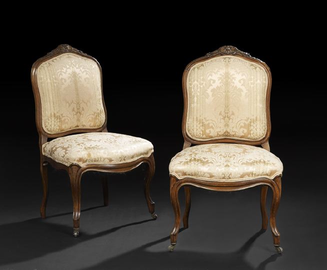 Appraisal: Pair of Louis XV-Style Walnut Sidechairs third quarter th century