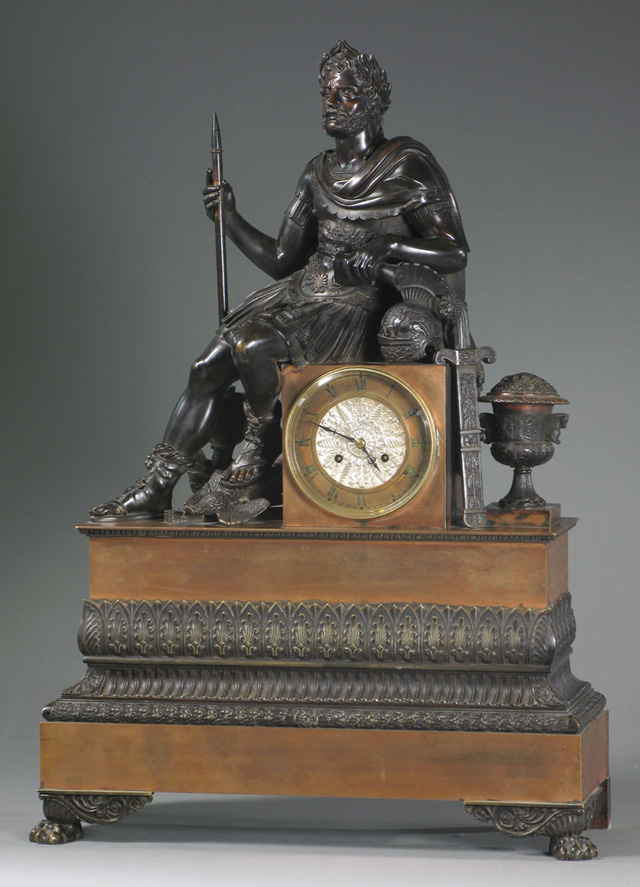 Appraisal: LOUIS PHILIPPE PATINATED AND COPPER-GILDED STATUE CLOCK Gillion of Paris