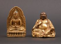 Appraisal: Tibetan-Nepalese Figures ca th Century Seated gilt bronze figure with