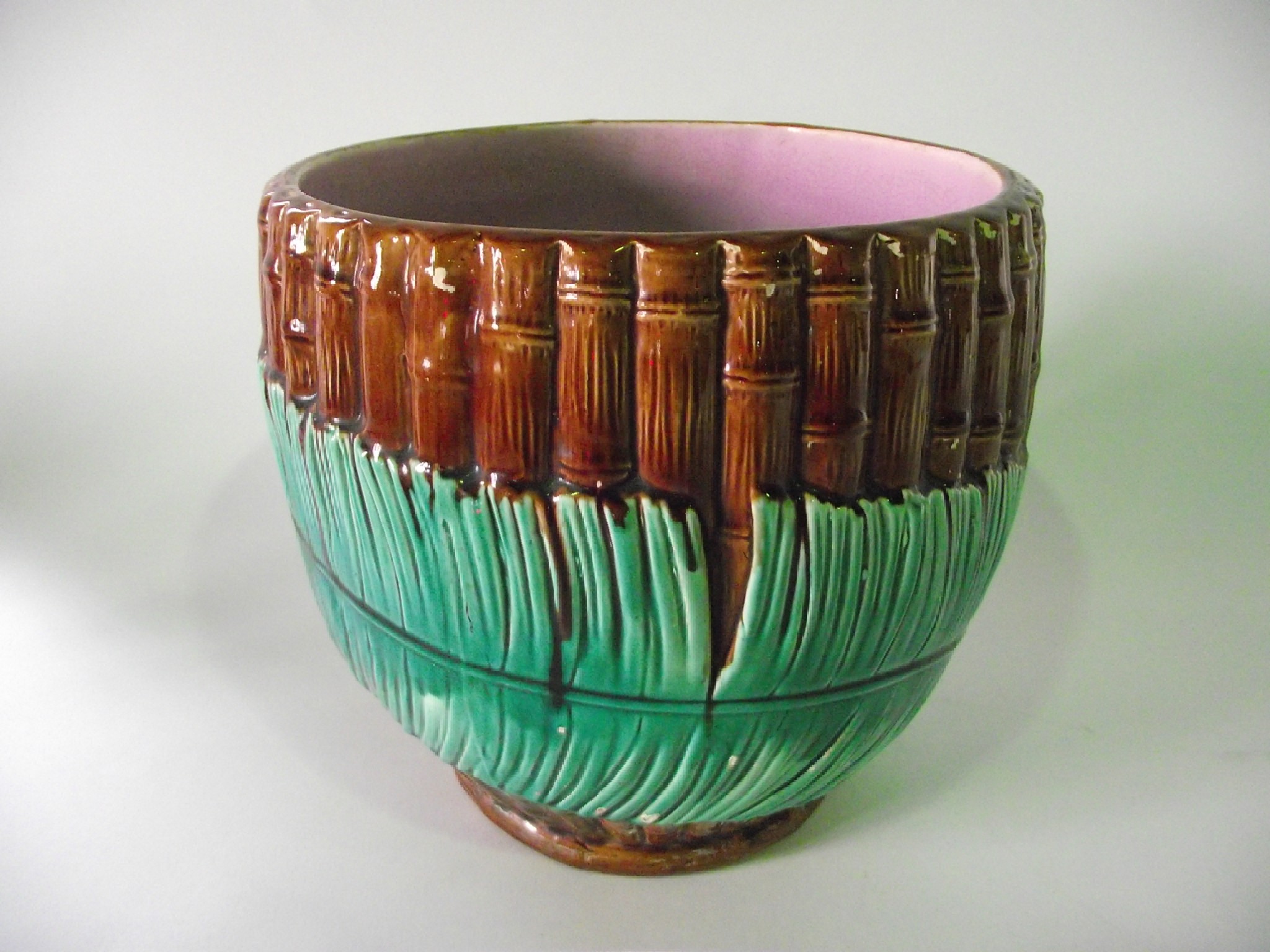 Appraisal: A th century majolica jardini re modelled as bamboo and