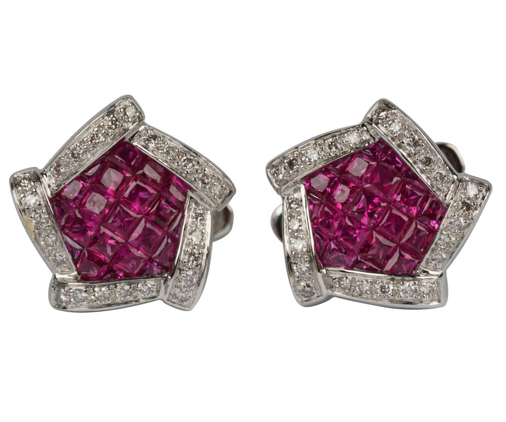 Appraisal: PAIR OF KARAT WHITE GOLD DIAMOND RUBY CUFFLINKScontaining invisibly set