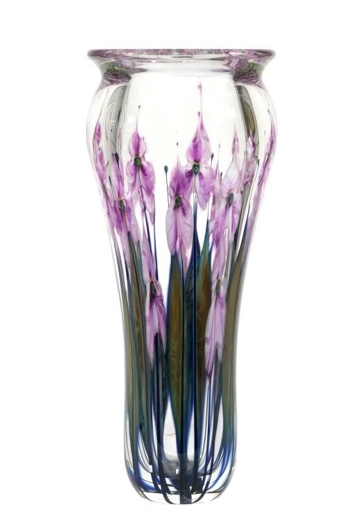 Appraisal: Jeremy Lotton large art glass purple iris vase Signed on