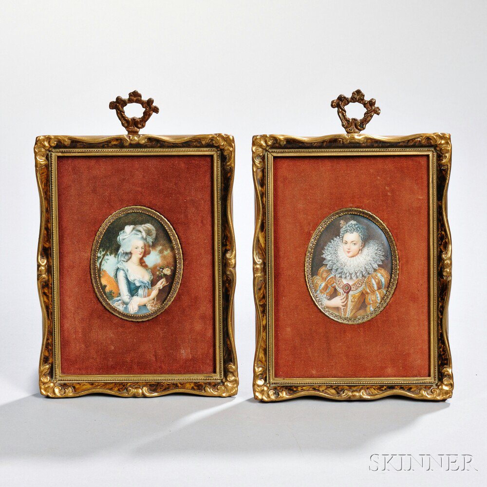 Appraisal: Pair of Hand-painted Miniature Portraits probably England th century each