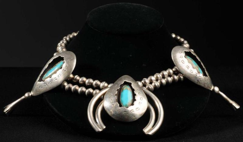 Appraisal: Squash Blossom Necklace with Turquoise Description No markings Condition Excellent