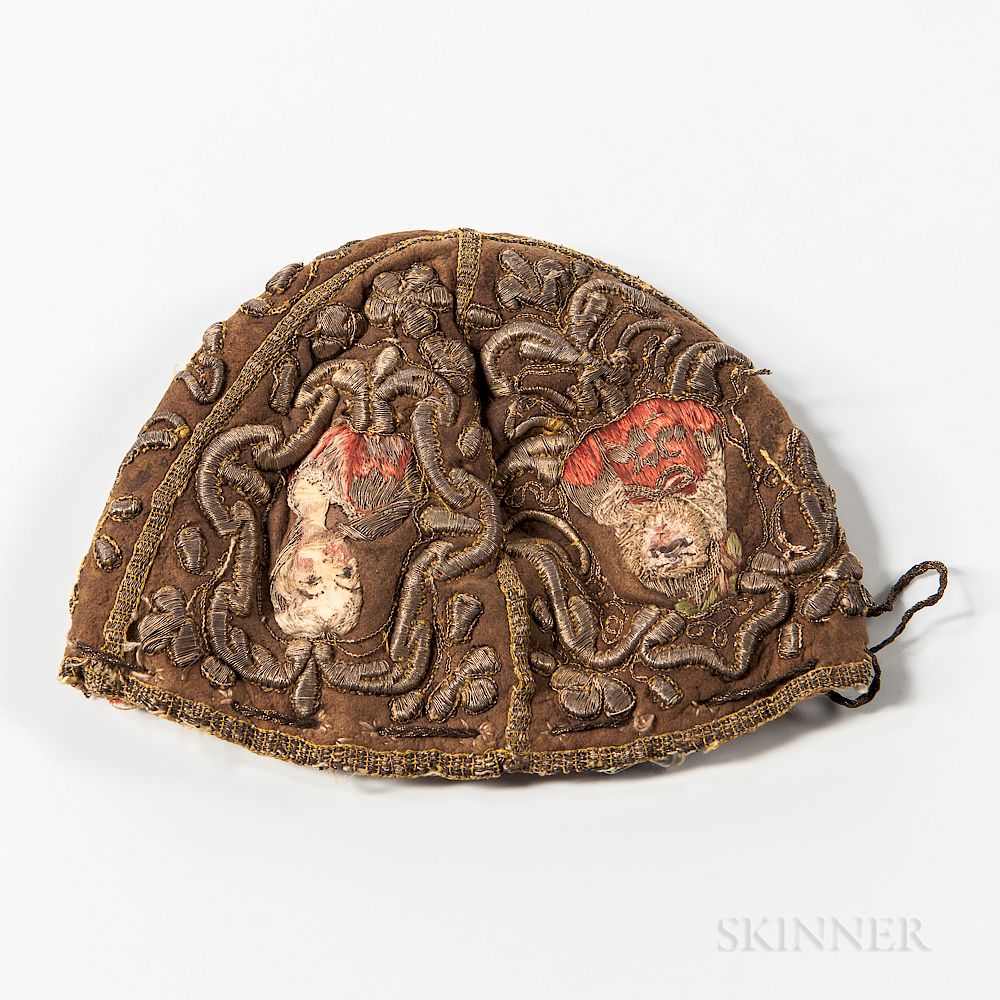 Appraisal: th Century Embroidered Silk Infant's Cap th Century Embroidered Silk