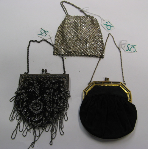 Appraisal: THREE LADY'S AMERICAN EVENING PURSES One a silver mesh bag