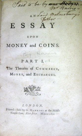 Appraisal: HARRIS JOSEPH An Essay upon Money and Coins Part I