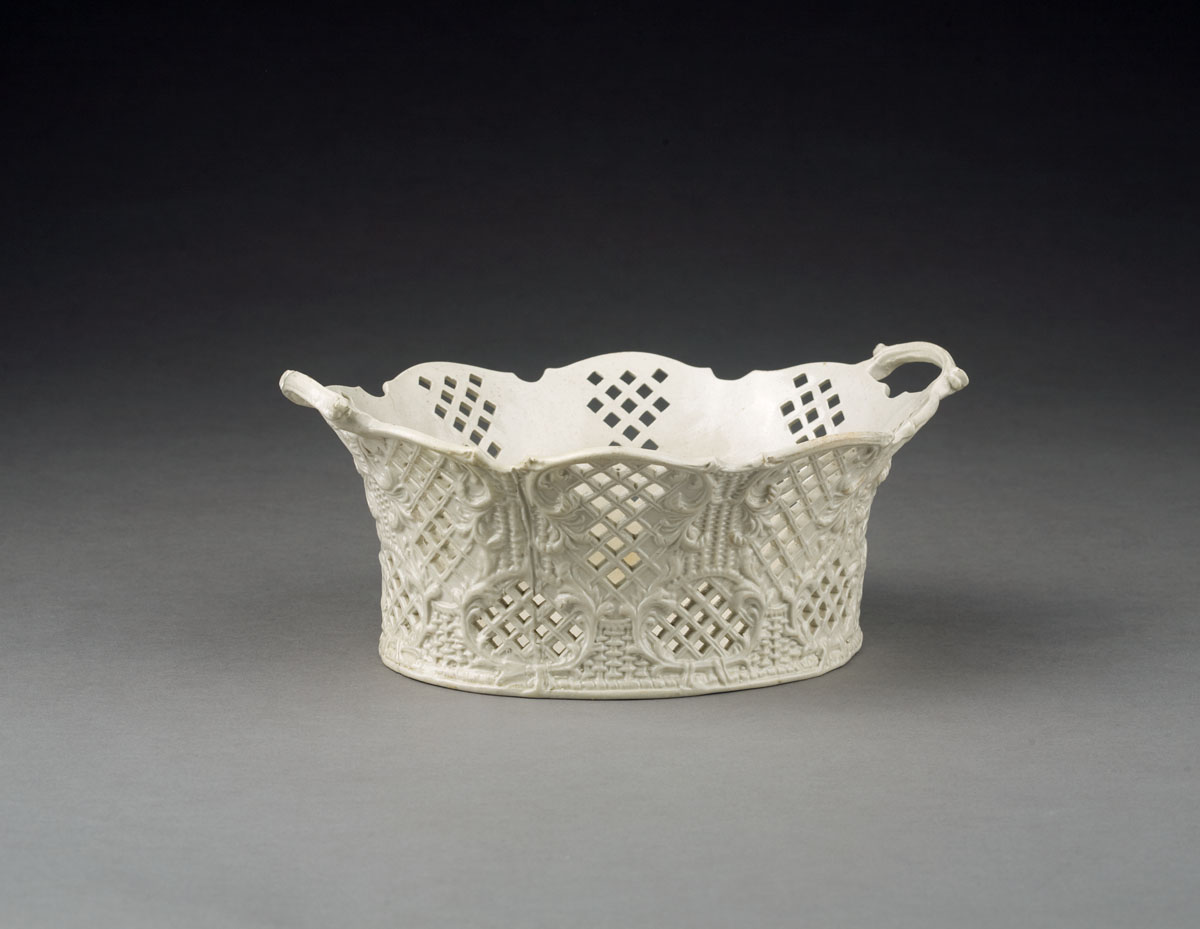 Appraisal: STAFFORDSHIRE SALTGLAZE BASKET CIRCA - Press-molded with basketwork and foliate