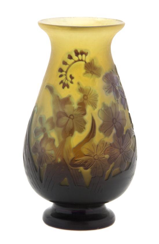 Appraisal: Galle Cameo Glass Vase of bottle form decorated with flowers