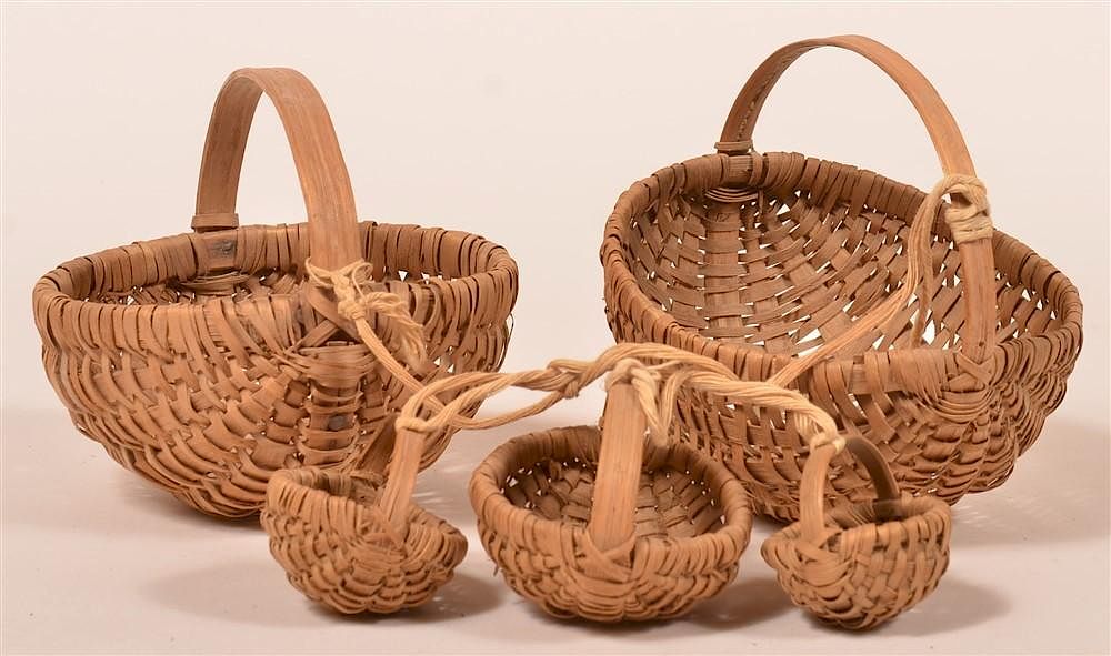 Appraisal: Group of Five Miniature Oak Splint Baskets Group of Five