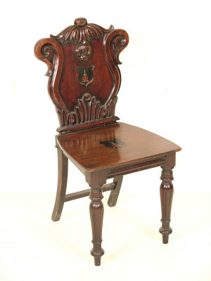 Appraisal: A mahogany hall chair th century the acanthus carved scrolled