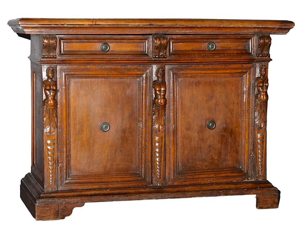 Appraisal: An Italian Walnut Credenza Baroque Period th century With rectangular