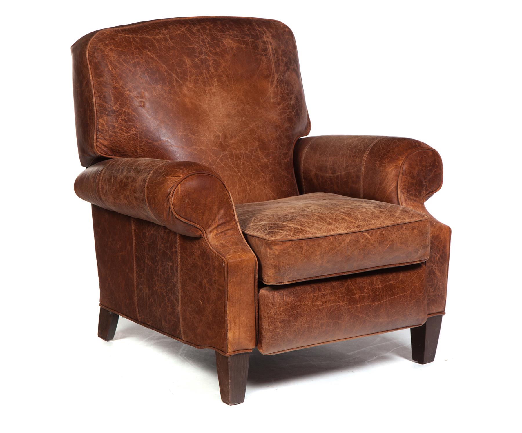 Appraisal: AMERICAN LEATHER RECLINER Second half- th century Distressed leather armchair