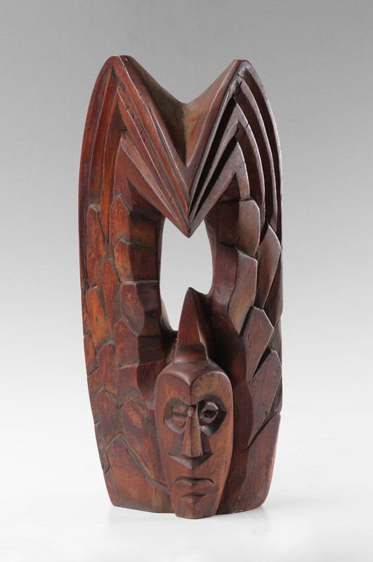 Appraisal: YOFFE Vladimir American - Abstract Composition with Faces Teakwood Carving