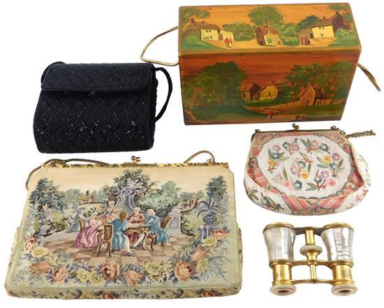 Appraisal: Five ladies' accessories including purses and opera glasses two beaded