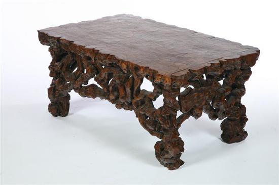 Appraisal: COFFEE TABLE Chinese th century burl Freeform root legs and