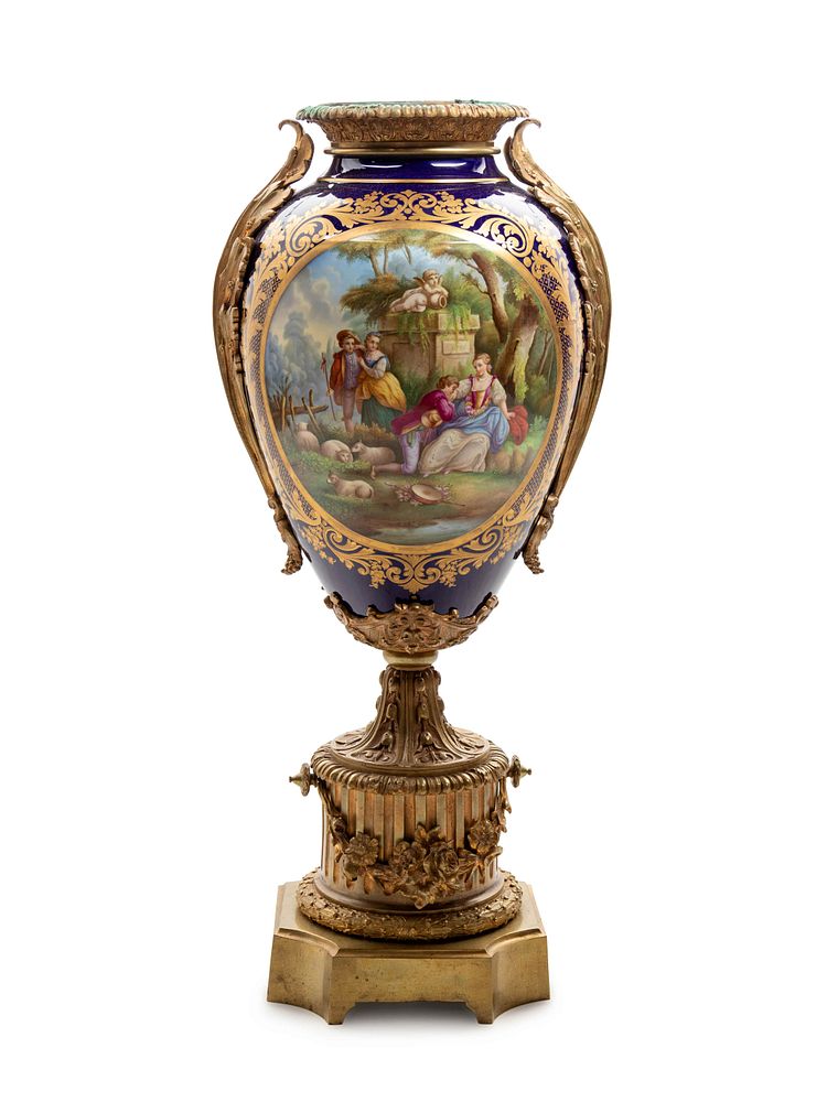 Appraisal: A Sevres Style Gilt Bronze Mounted Painted and Parcel Gilt